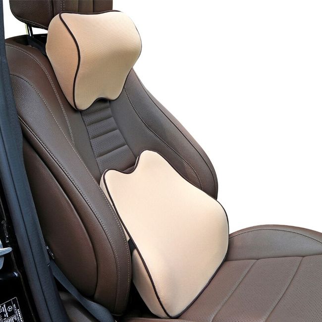 Car Leather Headrest Memory Foam Car Rest Pillow Back Cushion Auto Seat Neck  Rest Waist Supports Set Car Interior Lumbar Pillows