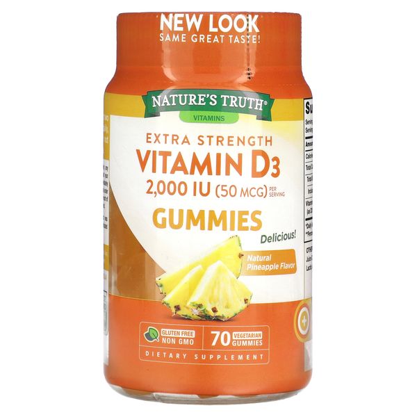 10x POINTS★11/14 10:00~11/16 23:59Nature&#39;s Truth Vitamin D3 Gummies iHerb iHerb Official Nature&#39;s Truth Vitamin D Vitamins Vitamin Supplements Supplements 50mcg 2,000IU Natural Pineapple Flavor 70 Gummies