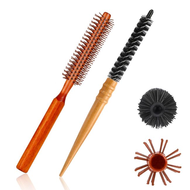 2 PCS Small Round Hair Brush,Mini Curl Brush Portable Circle Brush Roller Quiff Hair Combs Nylon Bristles Hair Styling Brush for Thin Hair, Short Hair, Bangs, Blow Drying, Lifting,Beard Brush for Men