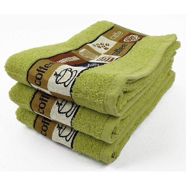 3 PACK Riggs Luxury Kitchen Hand Tea Towel, Cafe Cafe Coffee Cups (Apple Green)