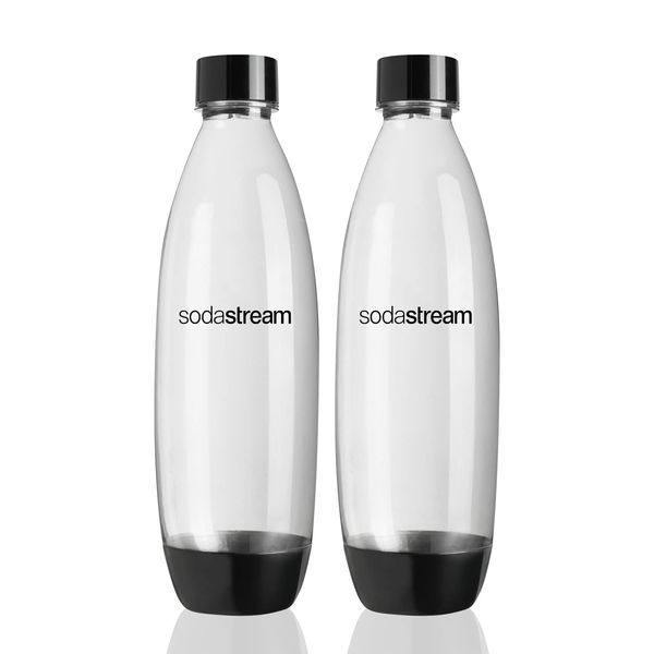 SodaStream Twin Pack Fuse 1 Litre Reusable BPA Free Water Bottles for Sparkling Water Maker, Compatible with Spirit, Spirit One Touch, Power 2 x Refillable Bottles - Black