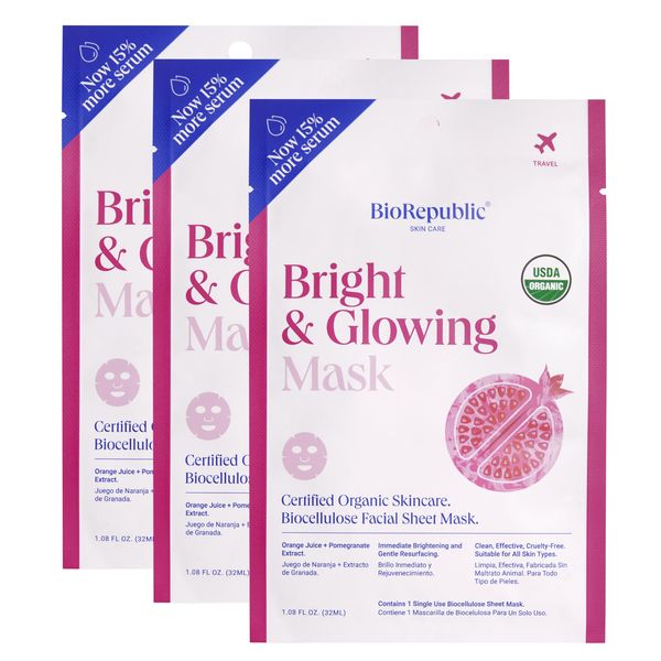 BioRepublic Bright and Glowing Organic Facial Sheet Mask | Hydrates, Brightens, & Nourishes Skin | Organic Biocellulose Masks Deep Cleansing & Moisturization (3)