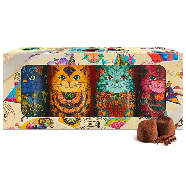 Monty Bojangles Kit-tins | 4 Unique Cocoa Dusted Truffles Flavours - Flutter Scotch, Cocoa Nibs Night, Choccy Scoffy & Coconut Crush - 144g (36g x 4 pack)