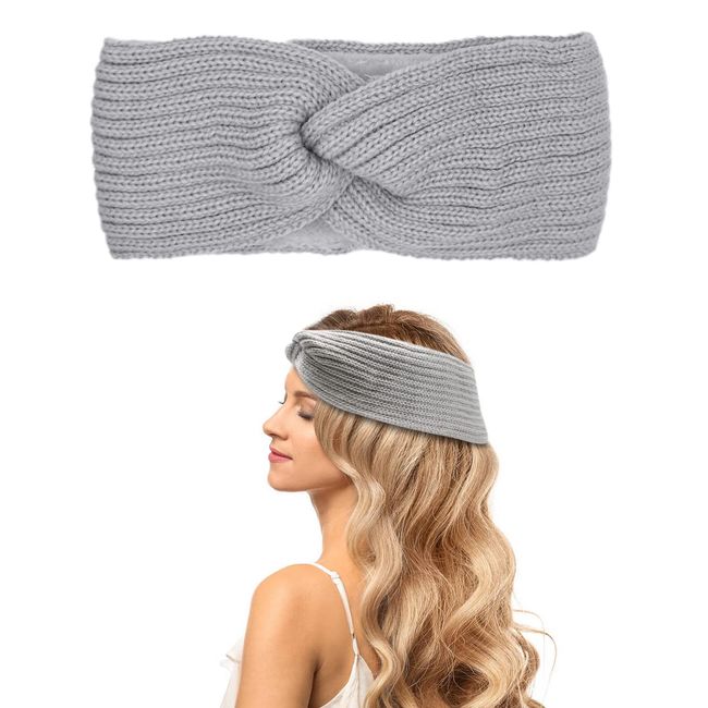 Winter Knit Headbands Women, Elastic Ear Warmer Head Wraps Crochet Hair Band, Ear Warmer Crochet Head Wraps for Women Girls Outdoor Y3LXFD (grey)