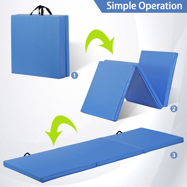 Tri-Fold Folding Panel PU Leather Gymnastics Yoga Mat Trainer Training Workout