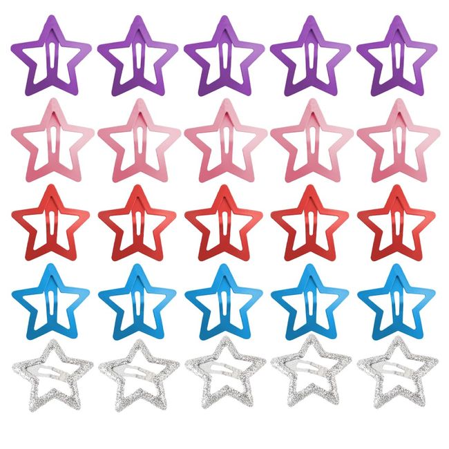 KXUSW Star Hair Clips 25 Stück-y2k Stern Haarspangen-Farbe Pentagramm Haarspangen-rutschfeste, Bonbonfarbene Stern-Haarspange-Haarspangen für Damen Mädchen