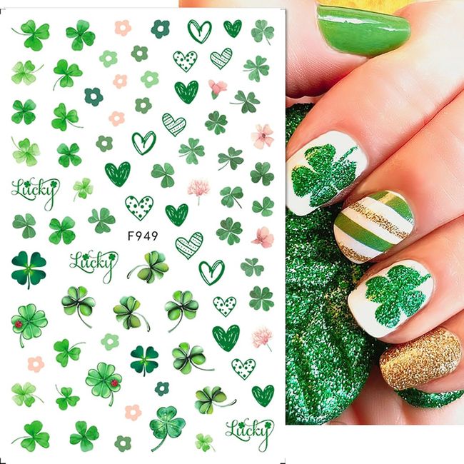 Mangoit St. Patrick's Day Nail Art Stickers 3D Self-Adhesive Luck of The Irish Nail Decals Green Shamrock Design Nail Stickers for Women Girls DIY Cute Manicure Tips Decorations Supplies 6 Sheets