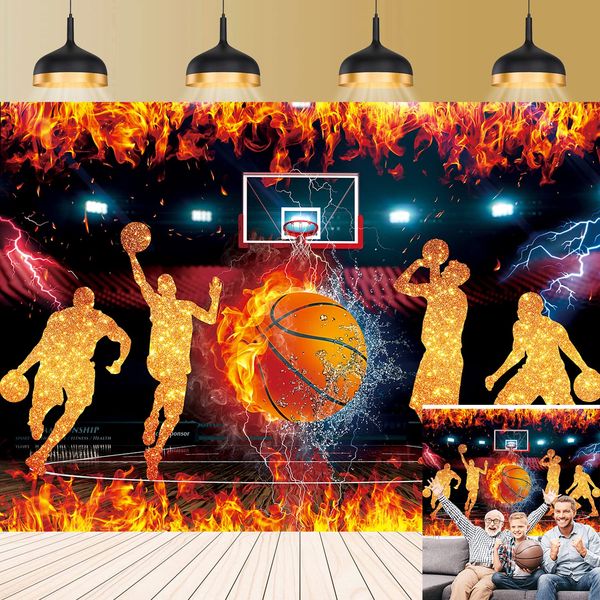 Basketball Theme Photography Backdrop 8x6FT Star Slam Dunk Basketball Sports Background for Boys Basketball Happy Birthday Party Decorations Supplies