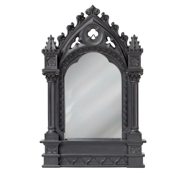 Alchemy Gothic Black Resin Cathedric Mirror Ornate Cathedral Gift Decor V111 NEW