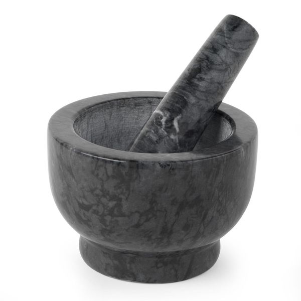 Kitchen Essentials Hand Grind Herbs and Spices Solid Marble Pestle and Mortar (Colour: Black)
