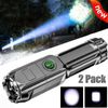 2 Pack Super-Bright LED Tactical Military LED Flashlight Torch 3 Modes Zoomable.