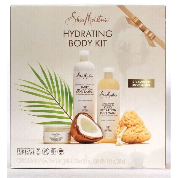 Shea Moisture Virgin Coconut Oil 3 Pc Hydrating Body Kit Lotion Wash & Oil