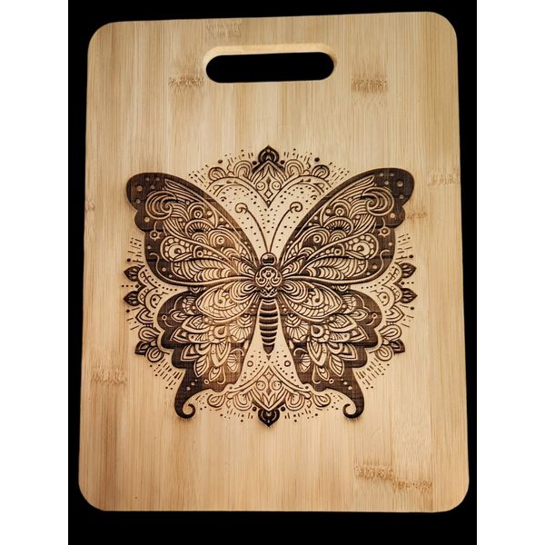 Bamboo Cutting Board Laser Engraved Butterfly 12x9x3/8