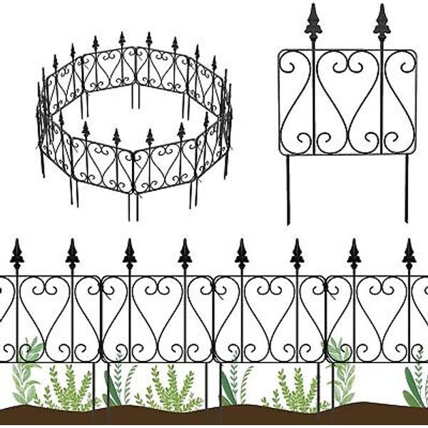 7 Panels Decorative Garden Fence Rust-Proof Animal Barrier Metal Fence Landscape