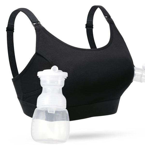 momcozy Hands Free Pumping Bra, Adjustable Breast-Pumps Holding and Nursing Bra, Pumping & Nursing Bra in One Black