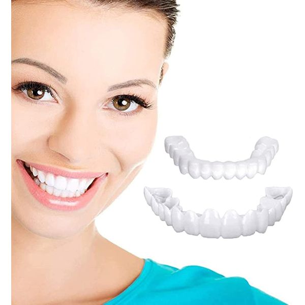 1 Pair Upper Teeth Lower Teeth Snap-On Smile Teeth Veneer Whitening Instant Aesthetic Dental Comfortable Veneer Cover Teeth Whitening Smile Denture