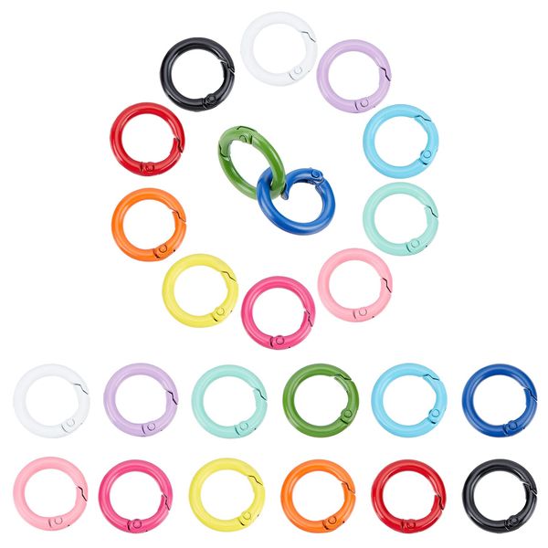 PH PandaHall Spring O Rings， 24pcs 12 Colors 1 Inch(25mm) Alloy Trigger Round Snap Buckle Spring Keyring Buckle Snap Hooks O Rings Buckles for Keychains Bag Purse Handbag DIY Accessory