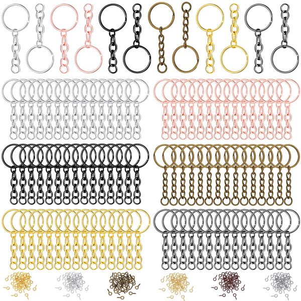 360 Pieces Keychain Rings for Crafts Including 90 Pieces Keychain Rings with 90 Pieces Open Jump Rings Connectors 180 Pieces Small Screw Eye Pins Hooks for DIY Keychain Supplies (Mixed Color,20 mm)