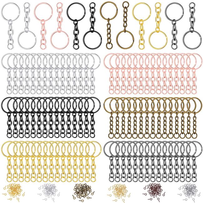 360 Pieces Keychain Rings for Crafts Including 90 Pieces Keychain Rings with 90 Pieces Open Jump Rings Connectors 180 Pieces Small Screw Eye Pins Hooks for DIY Keychain Supplies (Mixed Color,20 mm)