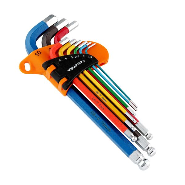 WrightFits Allen Key Set | 9 Pieces Diamond Cut Metric Hex Key set | Color Coded - Long Arm Rubber Coated Hexagon Key -L- Allen keys - Hand Tool - 1.5mm to 10mm (Metric)