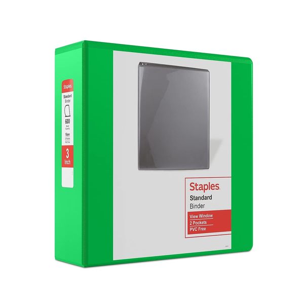 Staples 110080 Standard 3-Inch D-Ring Binder Green (26354)