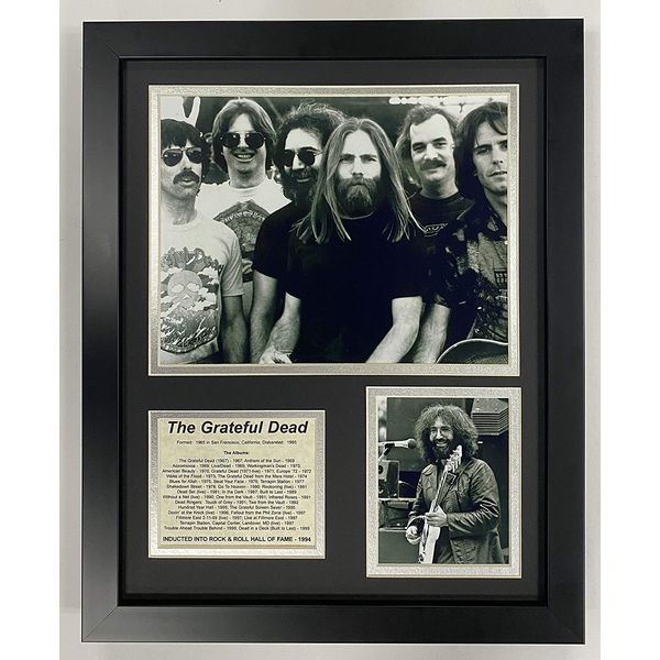 Grateful Dead Collectible | Framed Photo Collage Wall Art Decor - 12"x15" | Legends Never Die, GRAY,BLACK