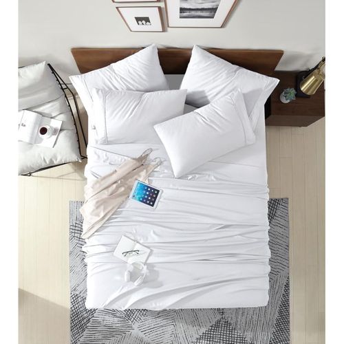 Super Soft Plush 4 Piece 1800 Series Deep Pocket Sheets Set Queen Size Fully Elasticized Fitted Sheet | All Seasons Hotel Bedding Bright White Color Cozy Comfy Feel Aesthetic Farmhouse Look