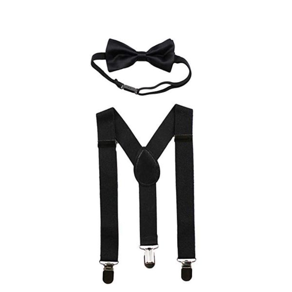 Baby Suspenders and Bow Tie Set Kids Suspender Bowtie Sets Adjustable Suspender Set for Boys and Girls-Black