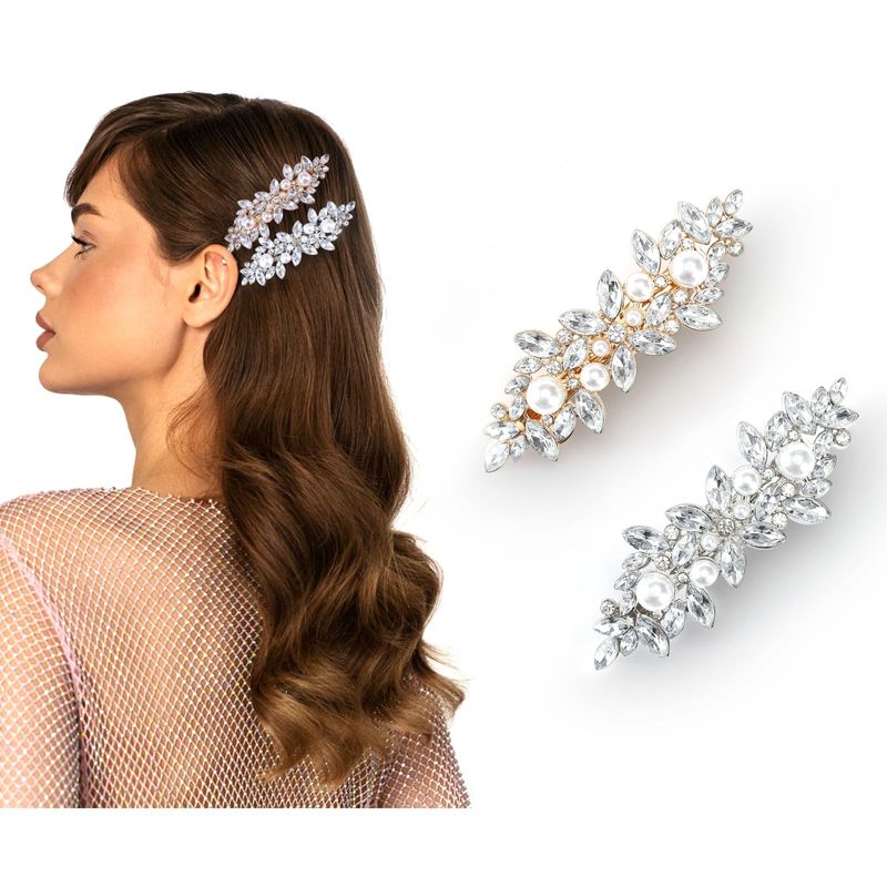 Lusofie 2Pcs Rhinestone Hair Clips Crystal Pearl Bridal Hair Clip Fancy Hair Clips Wedding Accessories Hair Barrettes for Women Girls Bridal EveryMarket