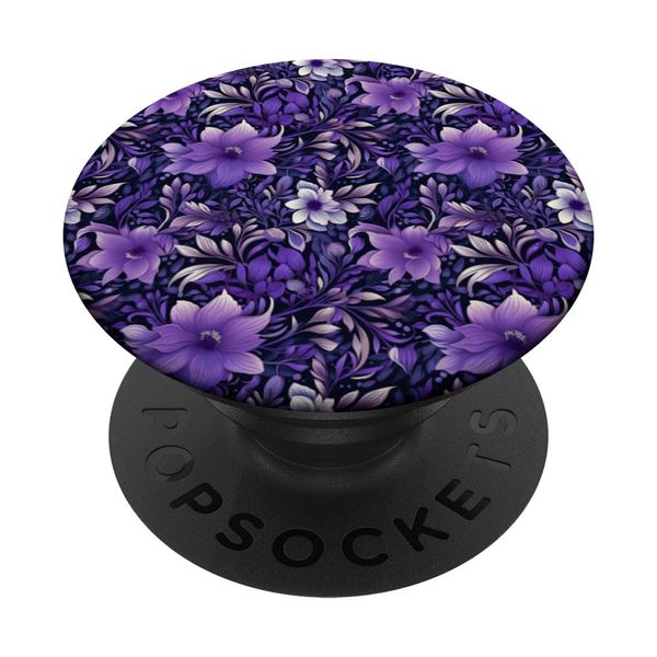 Purple Floral Flower Botanical Blooms Repeat Pattern PopSockets Standard PopGrip