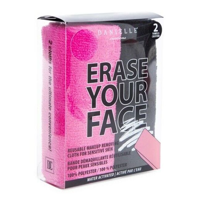 Erase Your Face REUSABLE Makeup-Removing Towels 2-count, Pink & Black