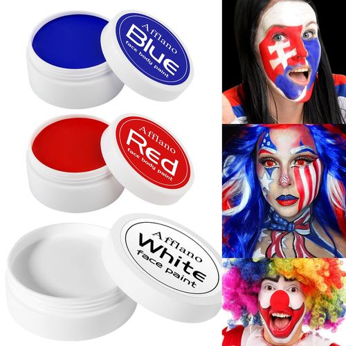 DE'LANCI Halloween Make-Up Red White and Blood, Halloween Make-Up Clown, Professional Face & Body Colour, Cream Face Paint for Halloween Stage Makeup, SFX Makeup, Breathable, 7.05 oz/200 g