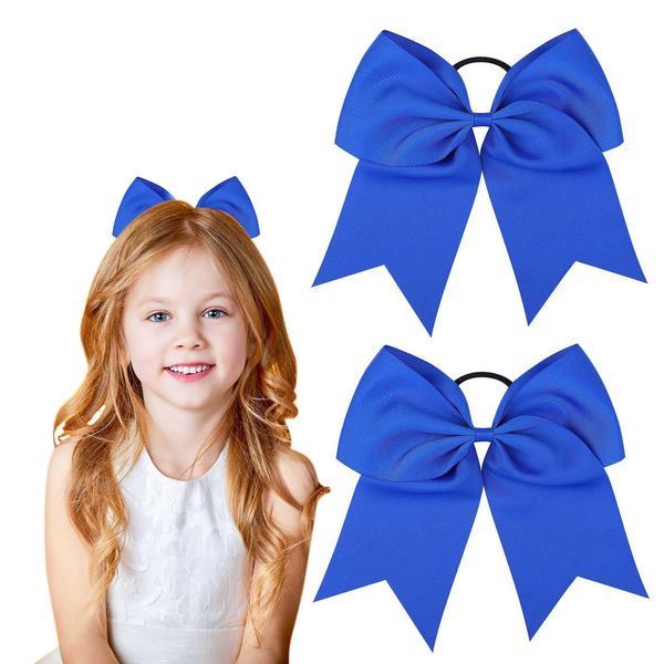 Twpribarn 2Pcs Cheer Bows Cheer Hair Bows Ponytail Holder Elastic Band Bows Hair Accessories for Ponytail Holder Bow Scrunchies School Sports Cheerleading Girls Softball Cheerleader Bows (Blue)