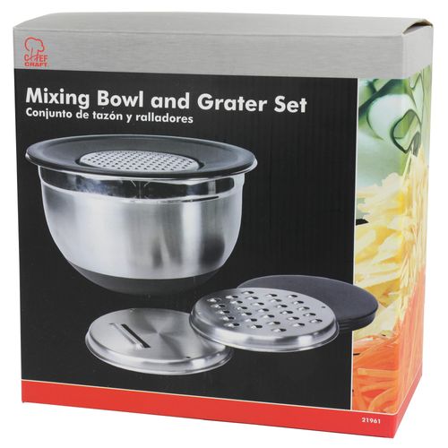 Chef Craft Select Mixing Bowl and Grater Lid Set, 7, 9.5, and 11.5 inch, Stainless Steel