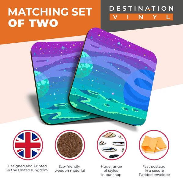 2 x Square Coasters - Alien Space Planet Surface Gamer #24632