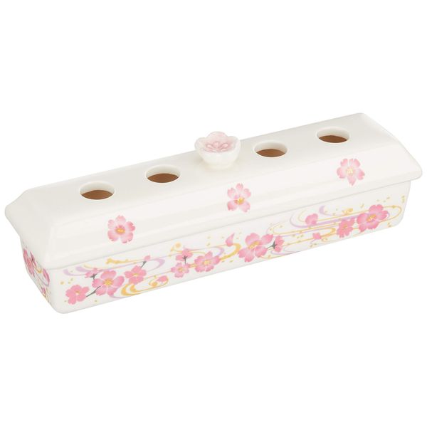 Seto Pottery Co. 20218198 Seto Pottery Incense Burner Plate, Lying Use, Cherry Blossoms, White, Pink, Approx. Depth 2.5 x Width 7.2 inches (16.5 cm) x Height 2.2 inches (16.5 cm) x Height 2.2 inches