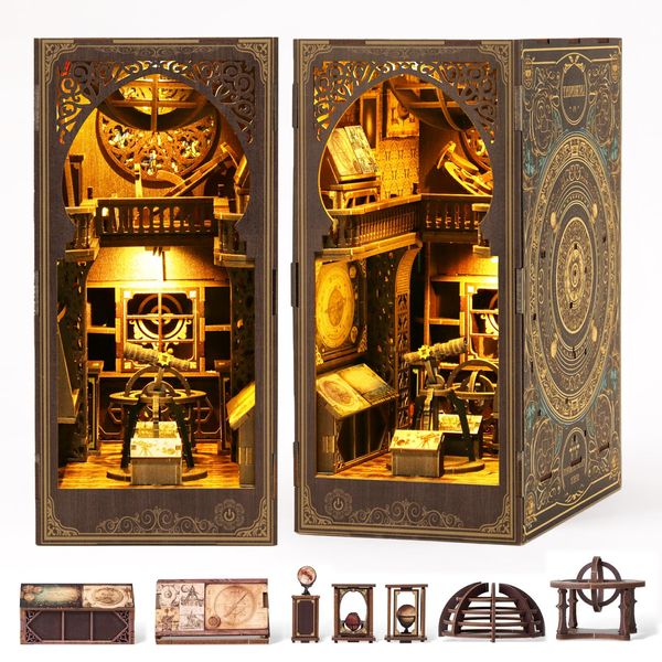 Book Nook Kit for Adult - THRIVINGIVAN DIY Miniature Model Build Dollhouse Kit 3D Wooden Puzzle with Sensor Led Light for Bookshelf Bookend Insert Decor Adults Teen Crafts