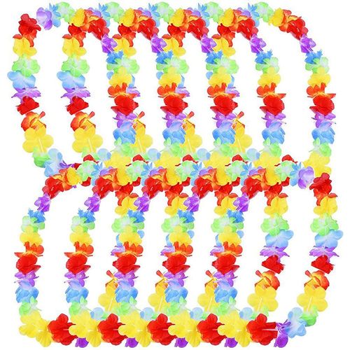 SHATCHI 10Pcs Thick Premium Hawaiian Leis Garlands Colorful Flower Necklaces for Luau Hen Stag Decorations Accessories Beach Theme Flamingo Tropical Party Supplies