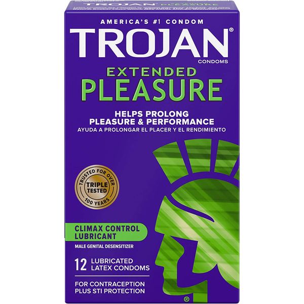 TROJAN EXTENDED PLEASURE Climax Control Extended Pleasure Condoms, 12 Count