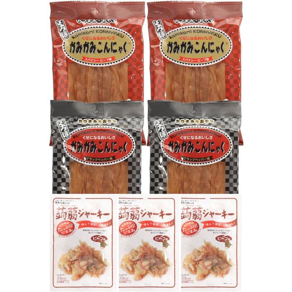 Kamikami Konnyaku, Spicy Beef Flavor, Black Pepper Flavor, 2 Bags Each + Konjac Jerky Beef Flavor, 3 Bags, Kita-Kokurobo, Konnyaku, Jerky Delicacy, Snacks, Diet, Snacks, Webtet