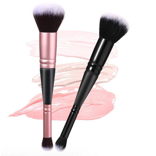 TIESOME 2 Stück doppelseitige Make up Pinsel, Foundation Make up Pinsel makelloser Puderpinsel Concealer Creme Kosmetik Rougepinsel zum Verblenden von flüssigen Highlights Konturierung