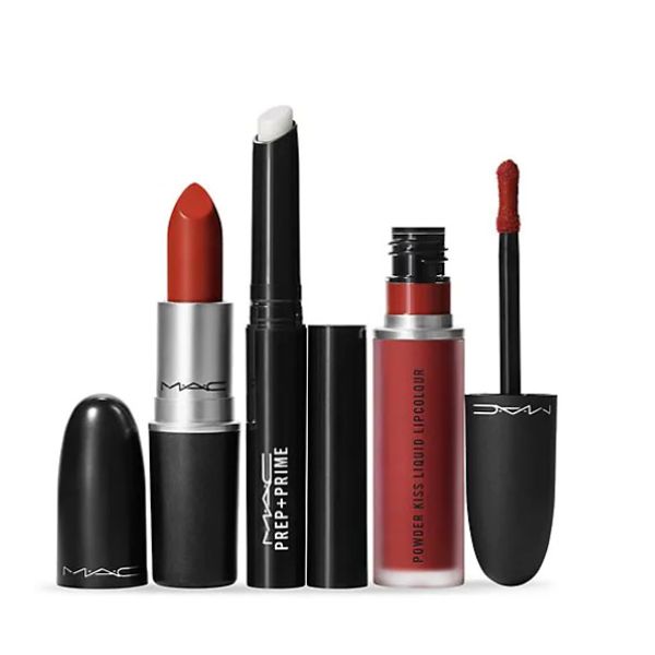 MAC Best Kept Secret Lip Set & Cosmetics Bag CHILI Devoted Lipstick Prep Liquid 