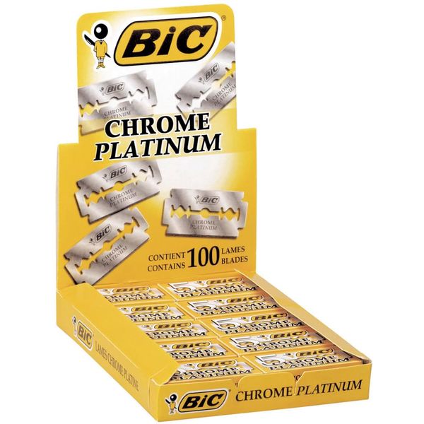 BIC Chrome Platinum Double Edge Safety Razor Disposable Single Blades (100 Pack)