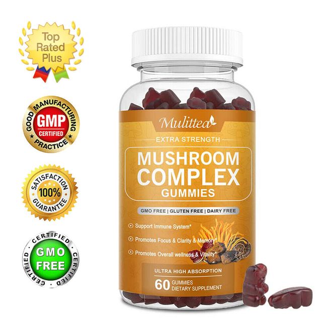 Mushroom Extract Complex Gummies Lions Mane Chaga Reishi Focus Memory Immunity