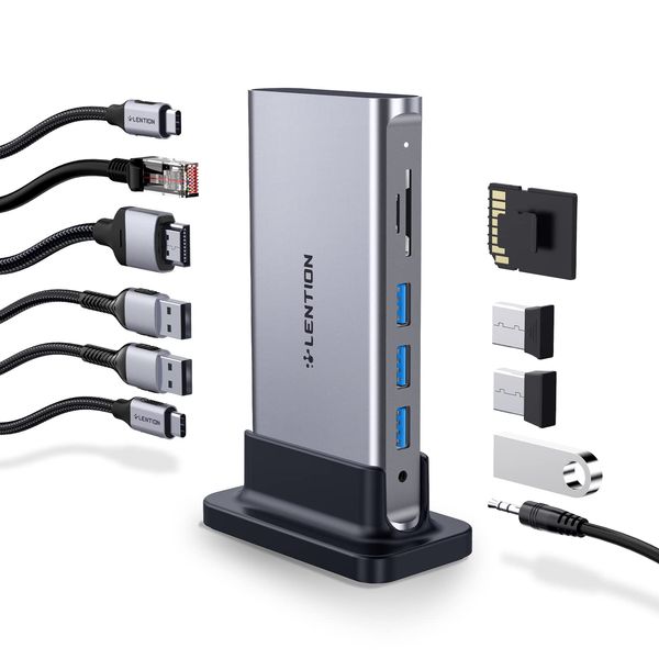 LENTION 11 in 1 Vertical USB C Docking Station CB-D54 4K@60Hz HDMI, USB3.0, Gigabit Ethernet, Micro SD/SD Card Reader, Wired LAN PD Support, Max 100W 3.5mm Mini Jack USB Type C Compatible with MacBook