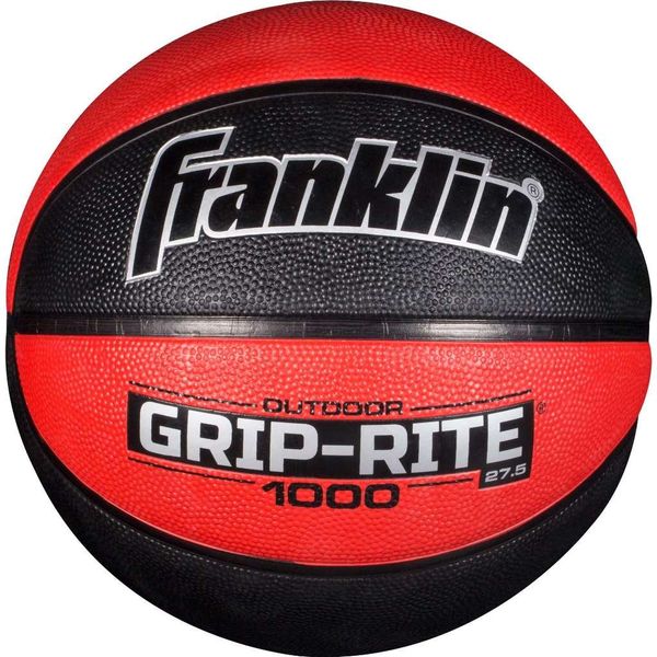 Franklin Sports Grip-Rite 1000 Youth Basketball — Durable Basketball — Junior Size Basketball for School, Camp, Home Basketball Practice — Indoor and Outdoor Basketball — Black/Red —27.5"