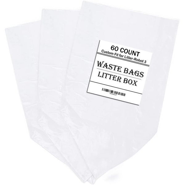 WECATION Replacement Waste Drawer Liners Compatible with Litter Bag Robot 3 4, 60 Count Waste Bags, 9-11 Gallons