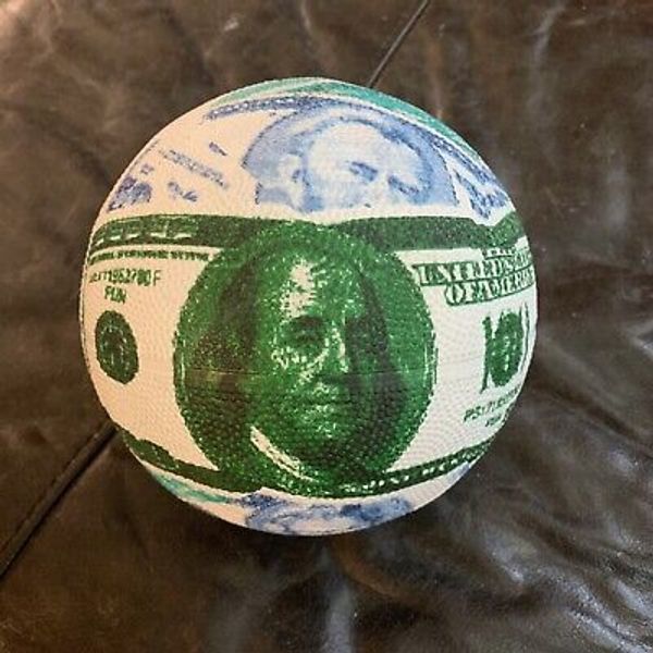 7 Inch Money Themed Mini Basket Ball Green Color For Play And Fun