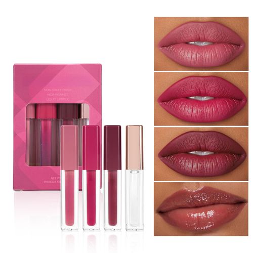 ONarisae Lip Gloss Set Waterproof Smudge-Proof Matt& Clear Lipgloss Set 4 Colors