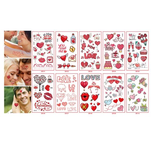 Dzrige 20 Sheets Valentine's Day Heart Tattoo Stickers Romantic Couple Tattoo Stickers Body Art Painting Emporary Tattoo Stickers for Boys Girls Favor Valentine's Day Party Supplies